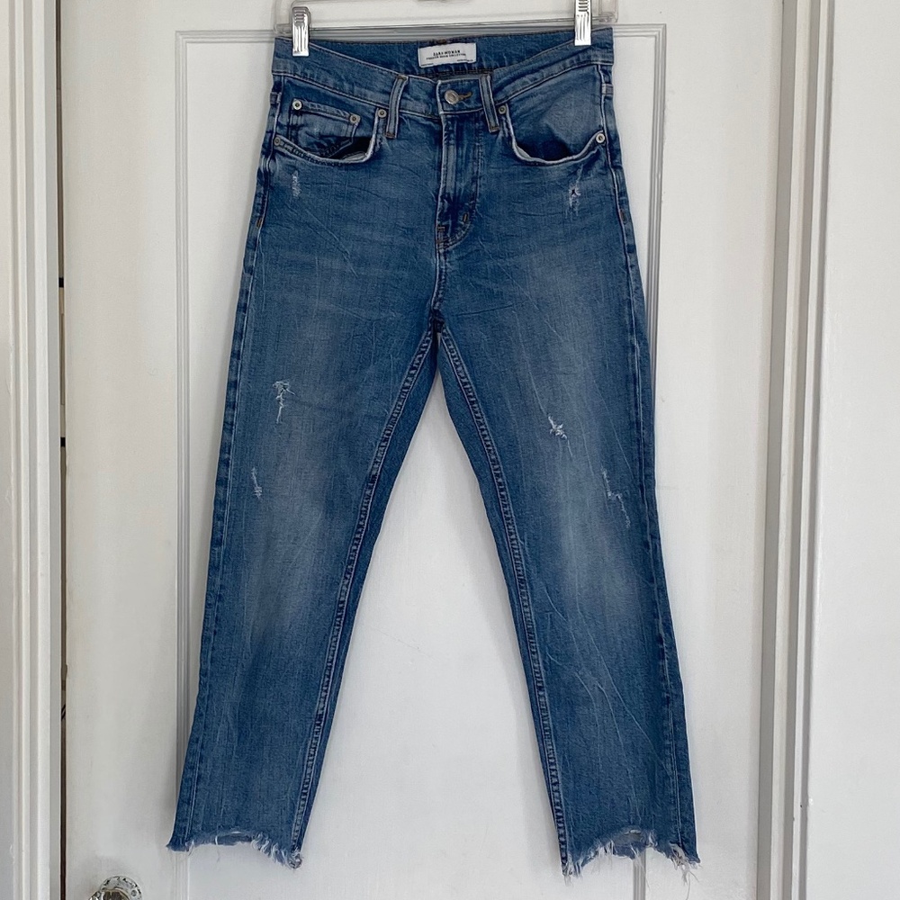 Women's Zara Straight-leg Cropped mid-wash Denim Size 2